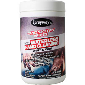 Sprayway® Crazy Clean Wipes, Waterless Hand Cleaning, 70 Wipes/Can - SW983