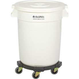 Global Industrial™ Plastic Trash Can with Lid & Dolly - 20 Gallon White