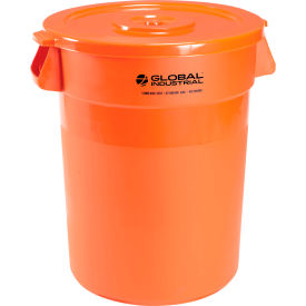 Global Industrial™ Plastic Trash Can with Lid - 32 Gallon Bright Orange