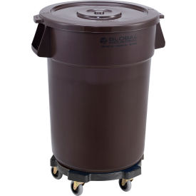 Global Industrial™ Plastic Trash Can with Lid & Dolly - 44 Gallon Brown