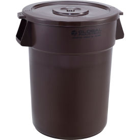 Global Industrial™ Plastic Trash Can with Lid - 44 Gallon Brown