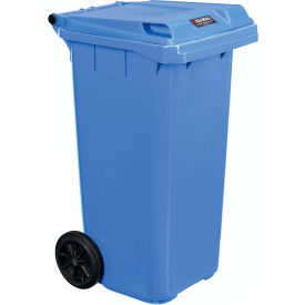 Global Industrial™ Mobile Trash Container with Lid, 32 Gallon Blue