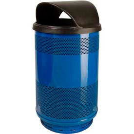 Witt Stadium Series® Perforated Steel Round Trash Can W/Hood Top, 55 Gallon, Blue