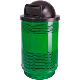 Witt Stadium Series® Perforated Steel Round Trash Can W/Push Door Dome Top, 55 Gallon, Green