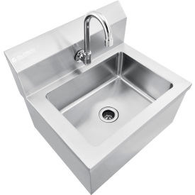 Global Industrial™ Stainless Steel Hands Free Wall Mount Sink W/Faucet, 14"x10"x5" Deep