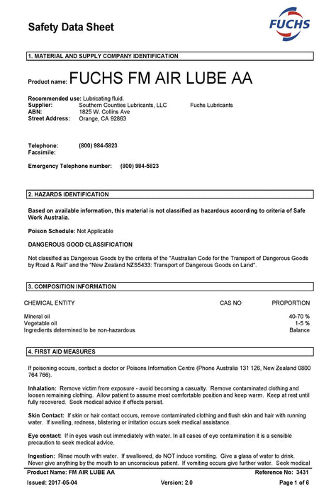 FM AIR LUBE AA- 16OZ (1PT) Bottles (Case of 12)