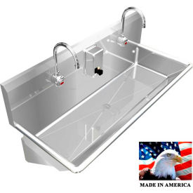 BSM Inc. Stainless Steel Sink, 2 Station w/Electronic Faucets, Wall Mounted 42" L X 20" W X 8" D