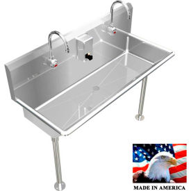BSM Inc. Stainless Steel Sink, 2 Station w/Electronic Faucets Straight Legs 42" L X 20" W X 8" D