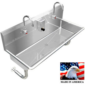 BSM Inc. Stainless Steel Sink, 2 Station w/Electronic Faucets, Round Tube Mounted 48" X 20" X 8" D