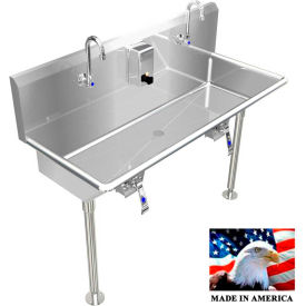 BSM Inc. Stainless Steel Sink, 2 Station w/Knee Operated Faucets 42" L X 20" W X 8" D