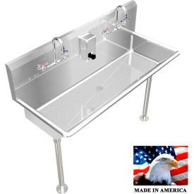 BSM Inc. Stainless Steel Sink, 2 Stations w/Manual Faucets Straight Legs 42" L X 20" W 8" D