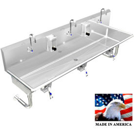 BSM Inc. Stainless Steel Sink, 3 Station w/Knee Valve Operated Faucets, Round Legs 60"L X 20"W X 8"D