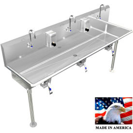 BSM Inc. Stainless Steel Sink, 3 Station w/Knee Valve Operated, Straight Legs 72"L X 20"W X 8"D