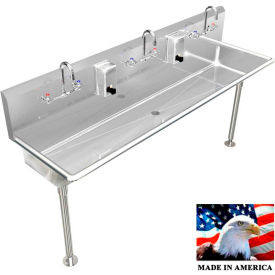 BSM Inc. Stainless Steel Sink, 3 Station w/Manual Faucets, straight Legs 60"L X 20"W X 8"D
