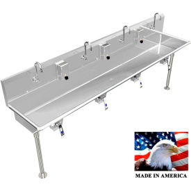 BSM Inc. Stainless Steel Sink, 4 User w/Knee Valve Operated Valves Straight Legs 80"L X 20"W X 8"D