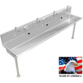 BSM Inc. Stainless Steel Sink, 4 User w/Manual Faucets, Straight Legs 80" L X 20" W X 8" D