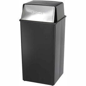Safco® Steel Square Trash Can W/Push Top Lid, 36 Gallon, Black