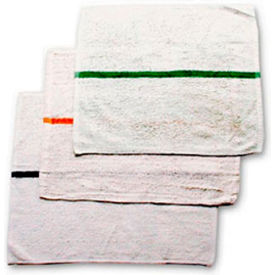 Striped Bar Towel, 16X19, White W/Green Stripe - Pack of 12