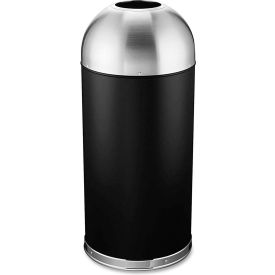 Genuine Joe Stainless Steel Round Dome Top Trash Can W/Galvanized Liner, 15 Gallon, Black/Silver