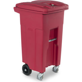 Toter Regulated Medical Waste Cart With Bio Hazard Logo and Casters, 32 Gallon - Red