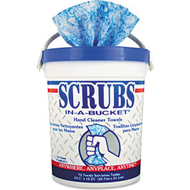 Scrubs® Hand Cleaner Towels 10-1/2" x 12-1/4", Blue/White 72 Wipes/Bucket 6/Case - ITW42272CT