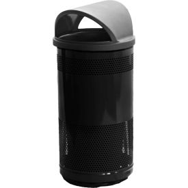 Witt Stadium Series® Perforated Steel Round Trash Can W/Hood Top, 35 Gallon, Black