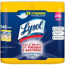 LYSOL® Disinfecting Wipes, 7X7-1/4, Lemon And Lime Blossom, 80 Wipes/Canister, 2 Canisters/Pack