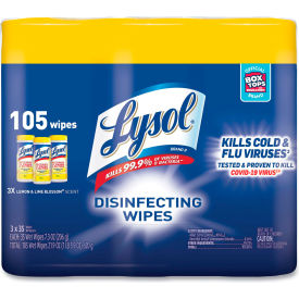 LYSOL® Disinfecting Wipes, Lemon And Lime, 35 Wipes/Canister, 3 Canisters/Pk, 4 Pks/Carton